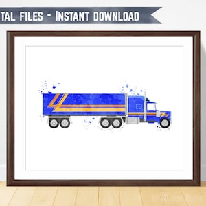 Semi Truck Wall Art, 18 Wheeler Truck, Nursery Truck Art, Semi Truck Decor, Boys Truck Wall Art, Truck Bedroom Decor, Printable Truck Art