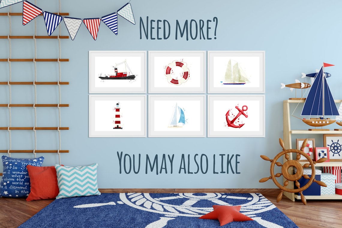 Boat Print Kids Bedroom Wall Art Watercolor Printable Boy | Etsy