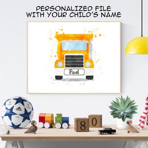 Dump Truck Decor Boy, Boy Name Wall Art, Custom Name Wall Art, Construction Nursery, Printable Name Art, Big Boy Bedroom Decor