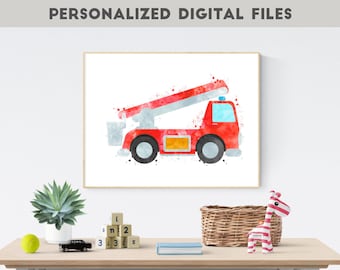 Brandweerwagen kwekerij, brandweerwagen print, brandweerwagen afdrukbare, jongen kamer kunst, brandweerman Party Wall Decor