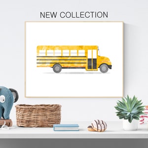School Bus Print, School Bus Printable, Bus Wall Art, Toddler Boy Print, Watercolor School Bus, Classroom Wall Art, Transportation Theme