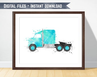 Truck Bedroom Decor, Kids Truck Decor, Semi Truck Print, Nursery Truck Art, Boys Truck Wall Art, Printable Truck Art, Truck Theme Room