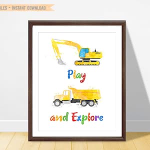 Construction print for boys room : Construction Truck, Digger Print, Excavator Wall Art, Playroom Wall Decor, Downloadable Print
