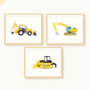 Construction Prints Set of 3, Excavator, Digger, Bulldozer, Toddler Room Decor, Kids Play Room Wall Art