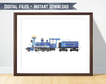 Steam Engine, Raiload Art, Train Print, Boys Vehicle Print, Digital Download