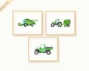 Farm Nursery Decor Tractor Wall Art Farm Vehicles Print Kids Room Decor Playroom Prints Bundle Transportation Set Toddler Bedroom Art