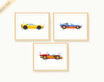 Race Car Prints Bundle, Nursery Car Print, Sports Cars Set, Race Car Bedroom Decor, Racing Cars Printable, Boy Room Art, Watercolor Cars