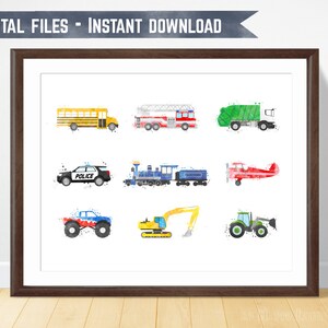 Transportation Print, Kids Playroom Poster, Transport Nursery Decor, Toddler Room Decor, Watercolor Printable, Boys Bedroom Decor