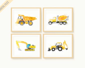Construction Vehicle, Set of 4, Dump Truck, Cement Truck, Digger Print, Digital Download