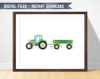 Tractor with Trailer Printable Wall Art, Kids Farm Prints, Boy Wall Decor