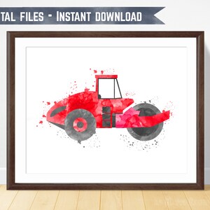Toddler Construction, Big Boy Room Decor, Construction Nursery, Boys Vehicle Print, Construction Kids, Construction Bedroom, Road Roller Art
