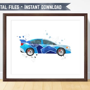 Race Car Print, Watercolor Cars, Mursery Boy Wall Art, Digital Download