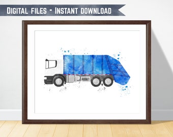 Garbage Truck Decor, Truck Bedroom Decor, Toddler Boys Room, Kids Truck Decor, Nursery Truck Art, Printable Truck Art, Boys Truck Print