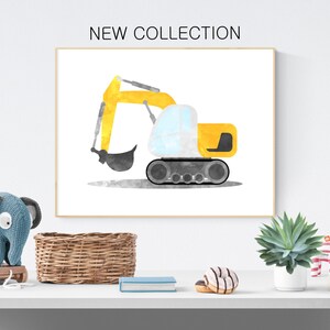 Excavator Print, Construction Wall Decor, Construction Bedroom Decor, Construction Nursery, Toddler Boys Room, Play Room Kids, Digger Art