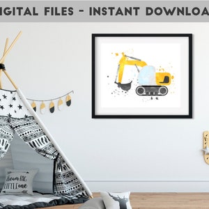 Excavator Printable, Construction Kids, Excavator Print, Excavator Nursery, Construction Bedroom, Construction Party, Construction Vehicle