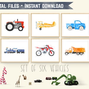 Transportation Prints Set of 6 Nursery Wall Art Bundle Digital Download Printable Wall Art Kids Playroom Decor Boys Bedroom Art Toddler Room
