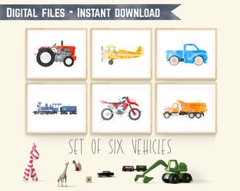 Transportation Prints Set of 6 Nursery Wall Art Bundle Digital Download Printable Wall Art Kids Playroom Decor Boys Bedroom Art Toddler Room