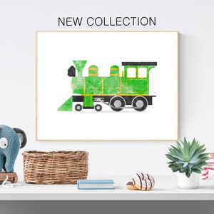 Watercolor train print, transportation art, watercolor nursery art, printable train, train clipart, steam train, vintage train decor