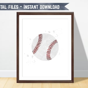 Watercolor baseball art, baseball poster, boys room decor, baseball themed bedroom, baseball art print, kids room wall art, playroom decor