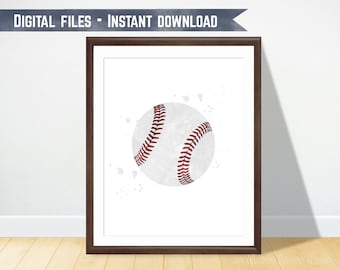Watercolor baseball art, baseball poster, boys room decor, baseball themed bedroom, baseball art print, kids room wall art, playroom decor