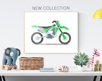 Impresión de motocicleta de tierra, arte de pared de motocicleta imprimible, arte de niño pequeño, niños de transporte, impresión de arte de moto, motocicleta de bebé niño