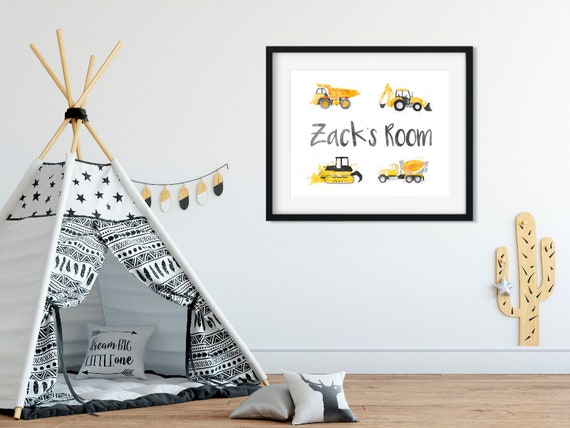 Construction Boy Name Print Construction Bedroom Decor Etsy
