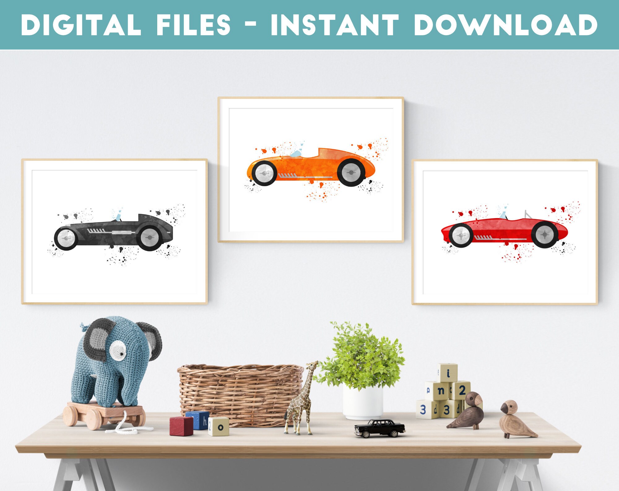 Race Car Prints Bundle Watercolor Cars Race Car Themed Etsy