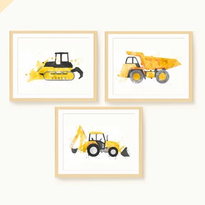 Construction Bedroom Set of 3, Nursery Bundle, Toddler Boy Art, Construction Nursery, Boys Dump Truck, Excavator Print, Boy Room Art