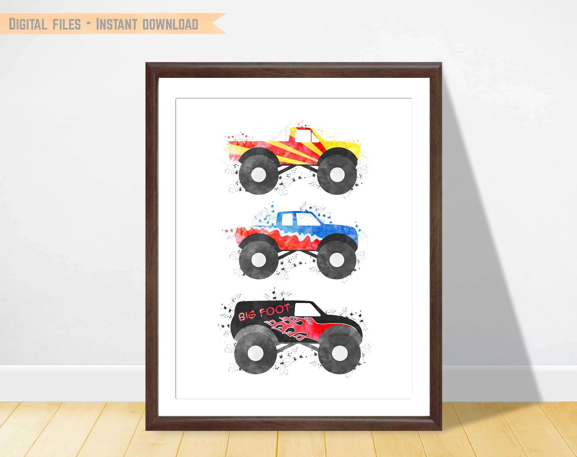 Monster Truck Wall Art - Boys Room Decor or Toddler Boy Room Print