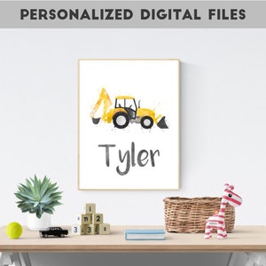 Boy Name Art, Toddler Wall Art, Construction Nursery, Personalized Name Print, Nursery Custom Art, Baby Boy Name Print, Little Boy Room Art