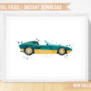 Watercolor Sport Car Print, Boys Bedroom Decor, Toddler Room Wall Art, Kids Playroom Poster, Printable Wall Art, Nursery Car Decor,