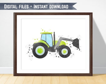 Tractor Print Farm Vehicle Decor Kids Room Decor Nursery Wall Art Transportation Art Green Tractor Loader Toddler Poster Country Nursery