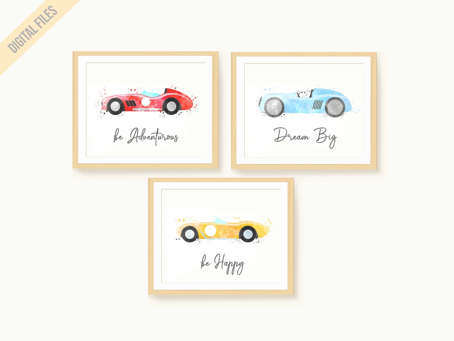 Race Car Prints Bundle Watercolor Cars Race Car Themed Etsy