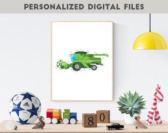 Farm Nursery Print, Boy Art Prints, Combine Harvester Print, Transportation Art, Farm Vehicle Printable, Farm Kids Wall Decor, Farm Party