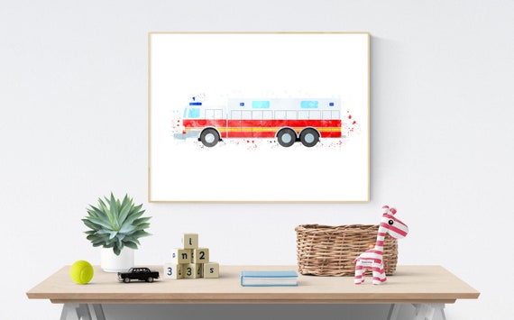 Rescue Truck Print Fire Truck Decor Toddler Wall Art Firetruck Bedroom Art Boy Room Print Toddler Boy Fire Truck Fire Engine Print
