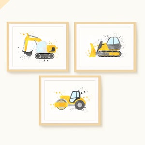 Construction Vehicles Nursery Prints Set of 3 Construction Bedroom Decor Nursery Decor Playroom Wall Art Toddler Room Decor Kids Transport