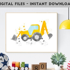 Backhoe Loader Print, Construction Vehicle, Digger Printable, Construction Nursery, Transportation Art, Boys Bedroom Decor, Toddler Boy Room