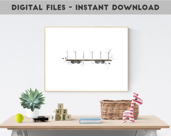 Train wall art, train wagon print, kids wall art, boys print train, nursery boy art, toddler room decor, printable train, transport wall art