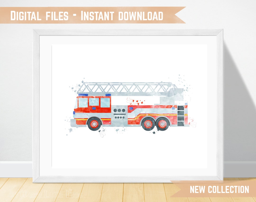 Fire Truck Print, Boy Room Art, Fire Engine Decor, Fire Truck Nursery