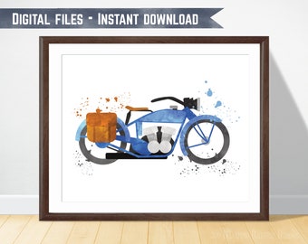 Motocicleta imprimible, Impresión de habitación de niño grande, Vivero de motocicletas, Impresión de motos, Vivero de tema de viaje, Niño de transporte, Arte de pared de motocicletas