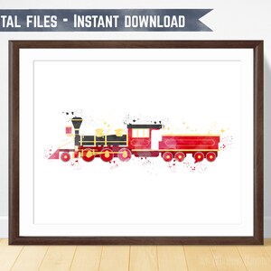 Train Wall Art Decor, Nursery Train Print, Steam Train Art, Kids Train Decor, Watercolor Boy Art, Locomotive Art Print, Railroad Art