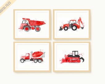 Construction Vehicle Print Set, Toddler Boy Room, Nursery Bundle, Big Boy Bedroom Decor, Kids Playroom Poster, Digger Print, Dump Truck