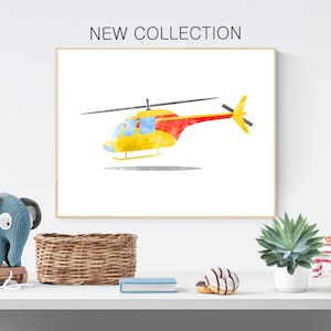 Helicopter Nursery art, Printable Wall Art, Watercolor Print, Helicopter Wall Decor, Aviation Wall Art, Boy Bedroom Decor, Prints For Boys