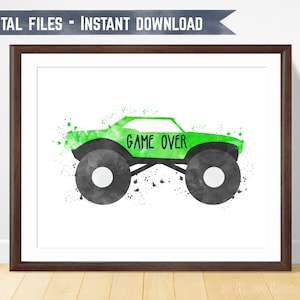 Monster truck print, monster truck wall art, big boy room decor, truck printable, watercolor truck, transportation party, toddler boy room
