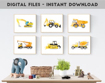 Construction Print Set, Construction Bedroom Decor, Construction Wall Art, Construction Party, Digger Print, Dump Truck, Transportation Kids
