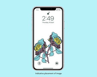 Roses Illustration Smartphone Screensaver Mobile Wallpaper Lock Screen Home Screen Digital Download iphone wallpaper