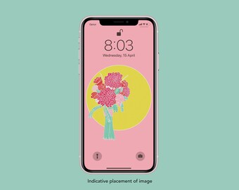 Hydrangeas Flower Bouquet 3 Illustration Smartphone Screensaver Mobile Wallpaper Lock Screen Home Screen Digital Download iphone wallpaper