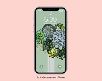 Succulent Bouquet Green Illustration Smartphone Screensaver Mobile Wallpaper Lock Screen Home Screen Digital Download iphone wallpaper