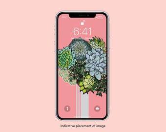 Succulent Bouquet Pink Illustration Smartphone Screensaver Mobile Wallpaper Lock Screen Home Screen Digital Download iphone wallpaper