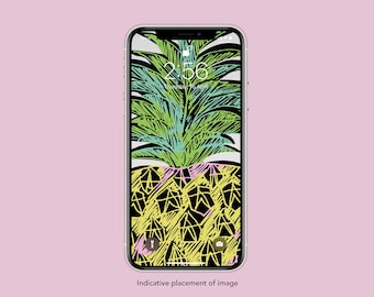 Pineapple Tropical Illustration Smartphone Screensaver Mobile Wallpaper Lock Screen Home Screen Digital Download iphone wallpaper